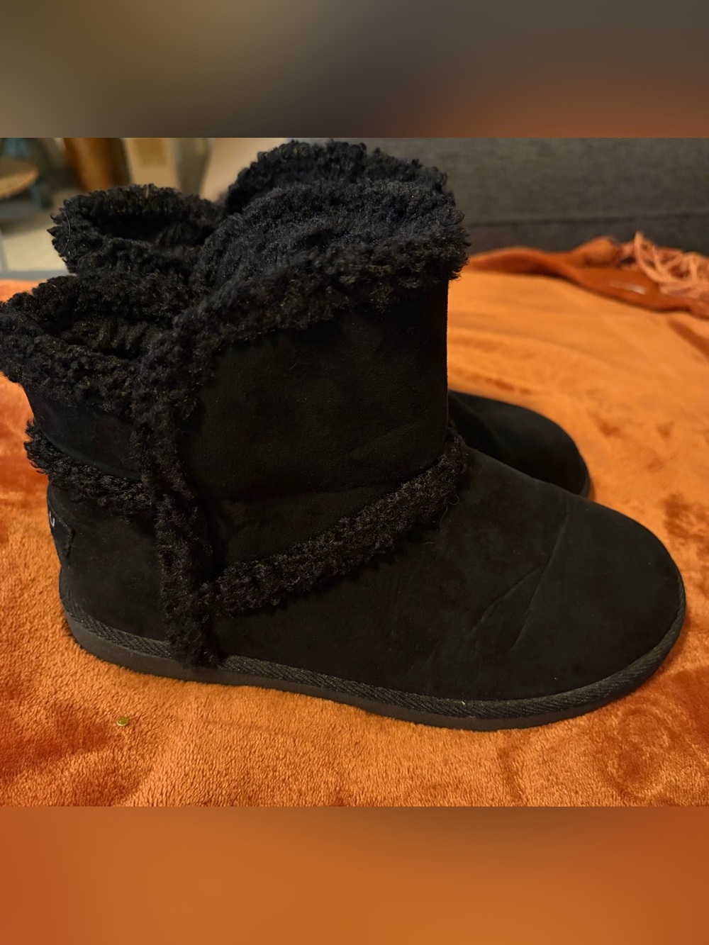 Classic Black Faux-Shearling Ankle Booties
